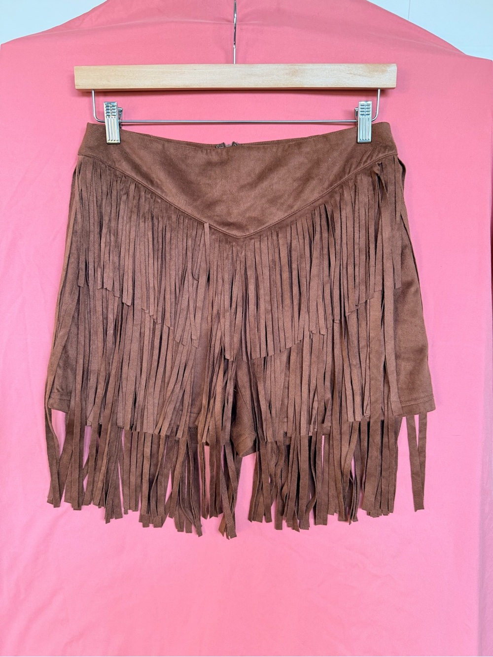 Lucky & Blessed Brown Suede Fringe Mini Skirt